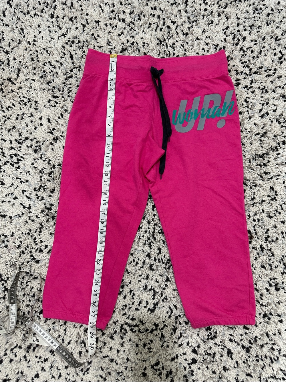 bcg Hot Pink Track Capris with Teal Graphic -‎ 60% cotton 40%polyester size S